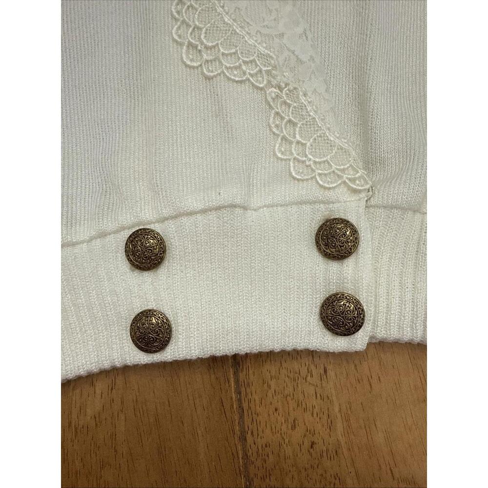VTG Sweater Womens Sz S Lace Collar Double Breasted  Gold Buttons Cottagecore - Picture 4 of 12